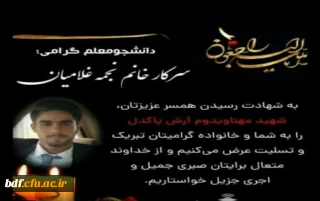 مرکز بسیج دانشجویی دانشگاه فرهنگیان:

شهادت آرش پاکدل و جمعی از دریادلان ارتش جمهوری اسلامی ایران تبریک و تسلیت عرض می کنیم. 
